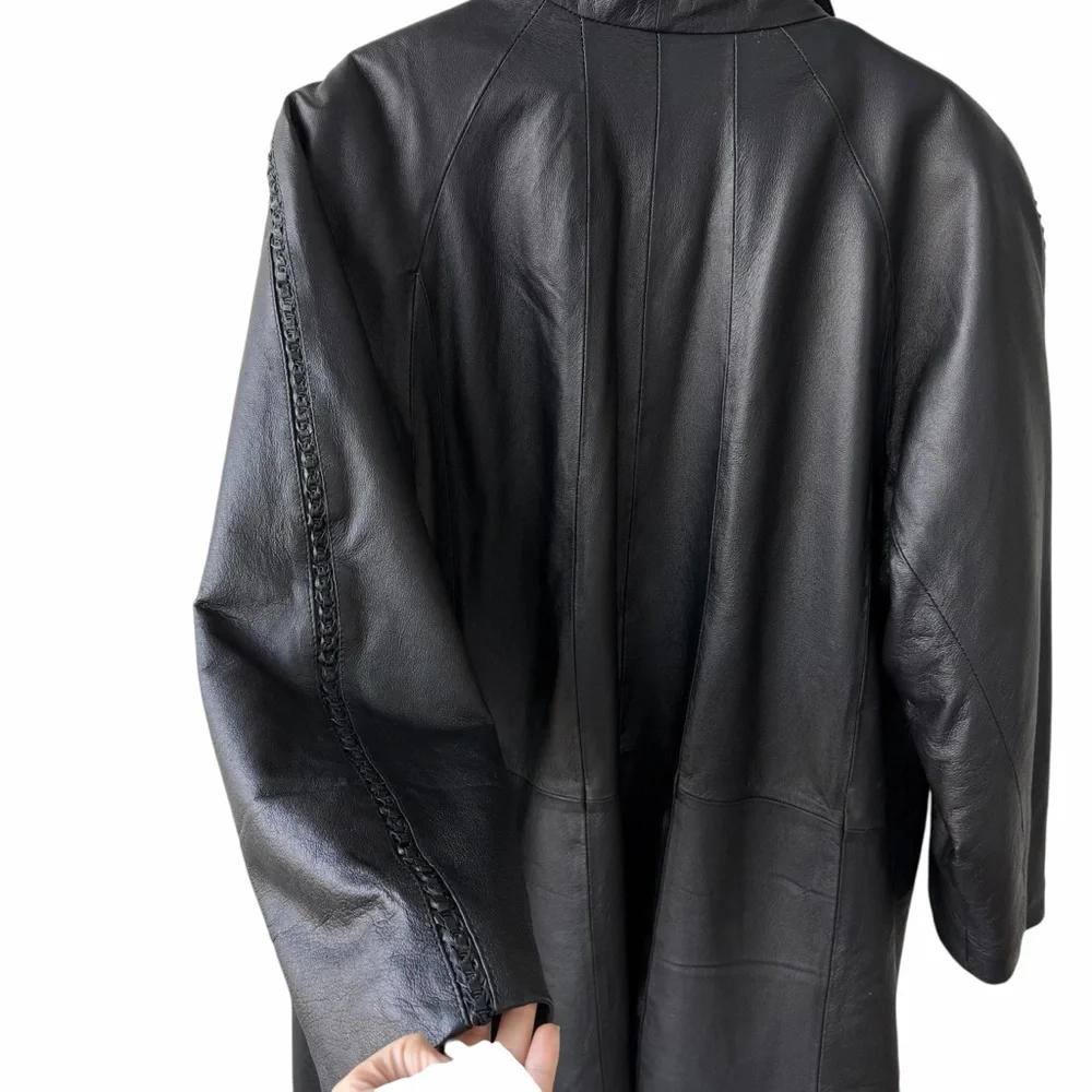 Veranesi Women’s Black Leather Coat with Braided details  plus size 24w - Picture 7 of 9